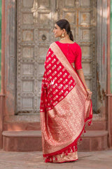 Crimson Cocoon Red Handwoven Banarasi Silk Saree - Chinaya Banaras