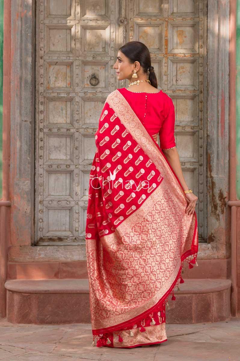 Crimson Cocoon Red Handwoven Banarasi Silk Saree - Chinaya Banaras