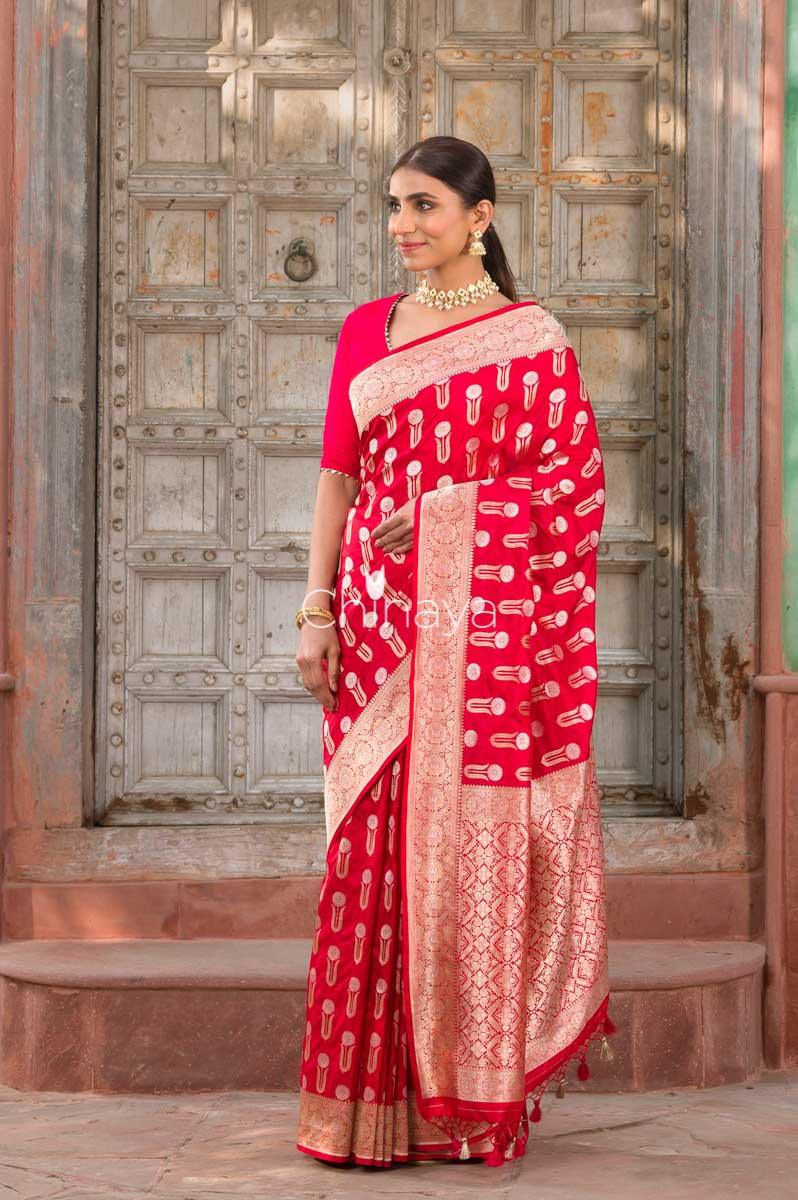 Crimson Cocoon Red Handwoven Banarasi Silk Saree - Chinaya Banaras
