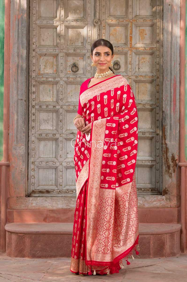Crimson Cocoon Red Handwoven Banarasi Silk Saree - Chinaya Banaras