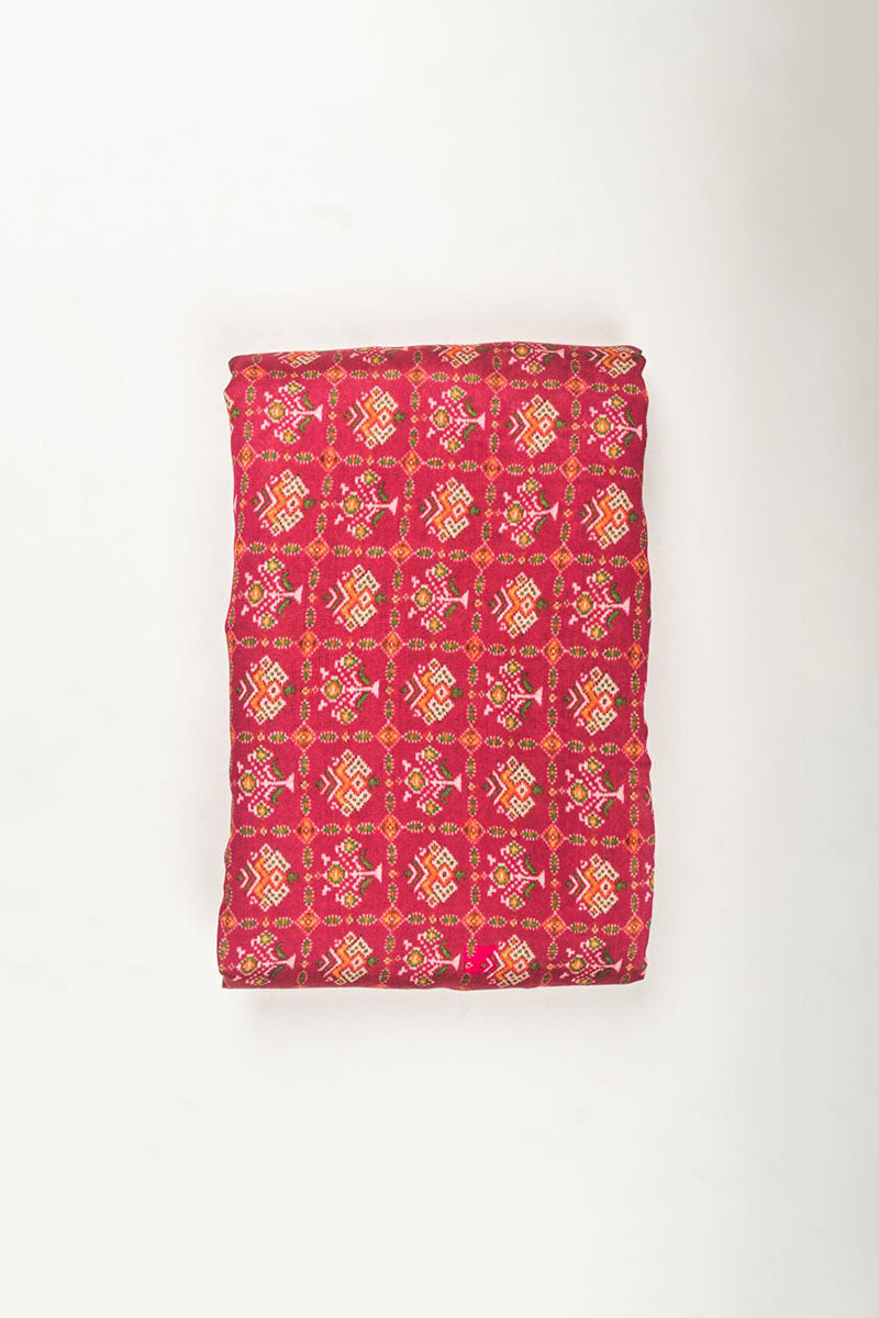 Crimson Pink Patola Printed Chiniya Silk Fabric