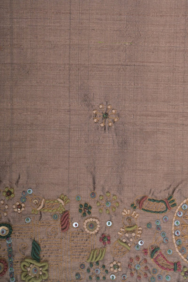 Deep Beige Embroidered Raw Silk Dress Material - Chinaya Banaras