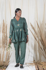 Deep Green Chanderi Silk Top Pant Set - Chinaya Banaras