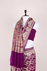 Deep Purple Handloom Georgette Bandhani Banarasi Silk Saree - Chinaya Banaras