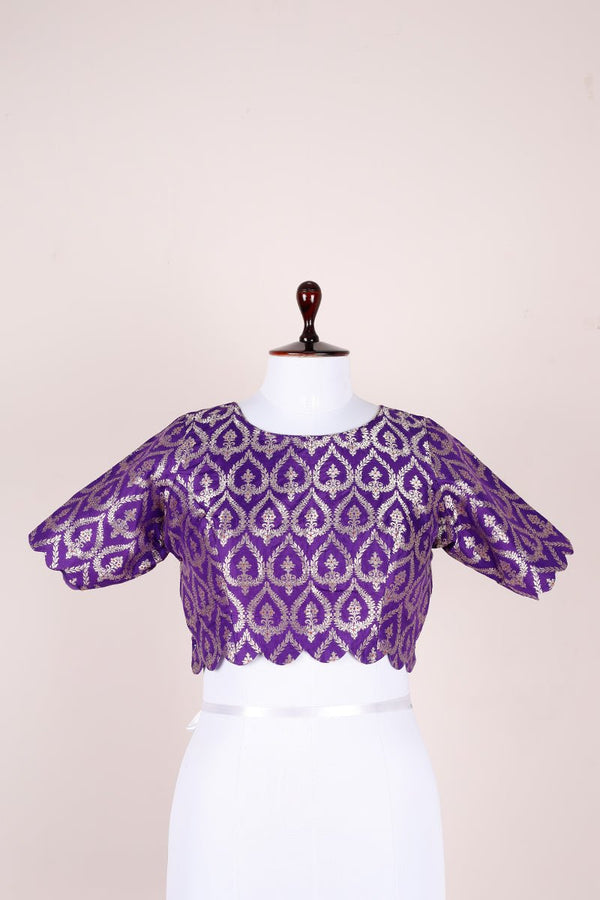 Purple Handwoven Banarasi Silk Blouse Material At Chinaya Banaras