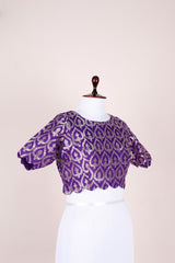Deep Purple Handwoven Banarasi Silk Blouse On mannequin