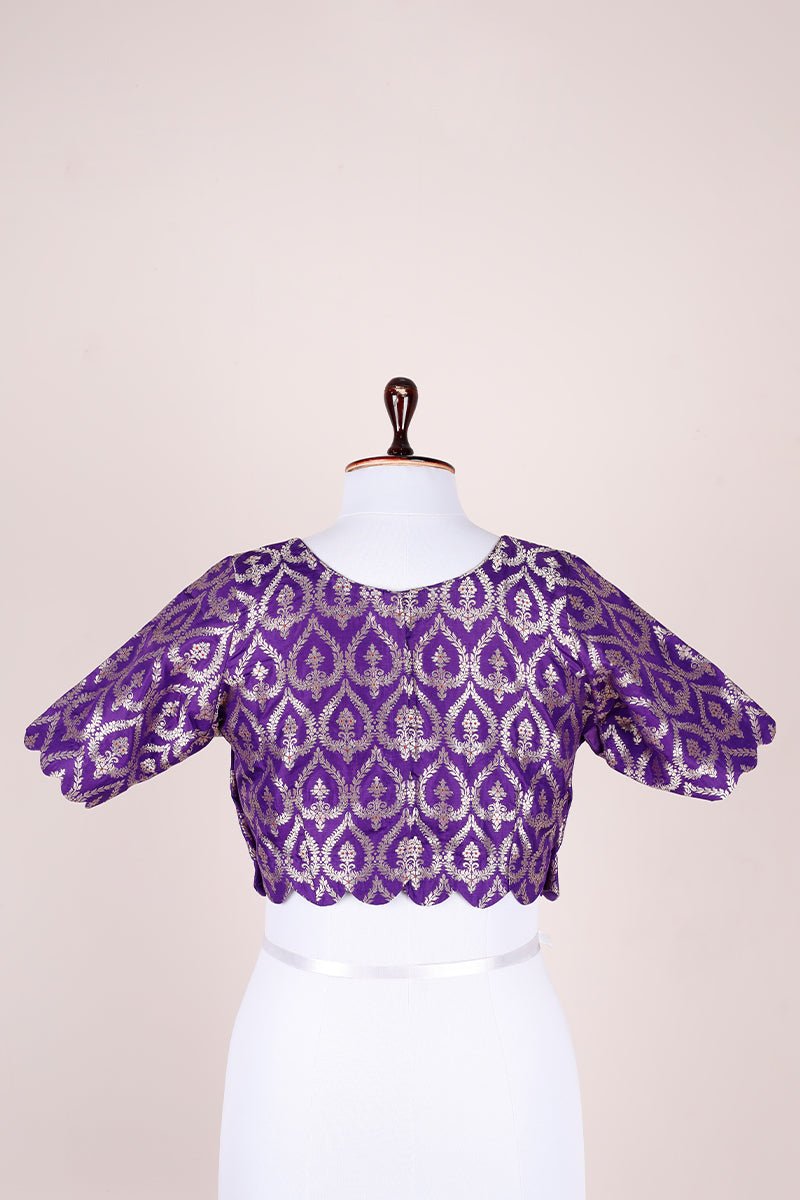 Deep Purple Handwoven Banarasi Silk Blouse On Mannequin 