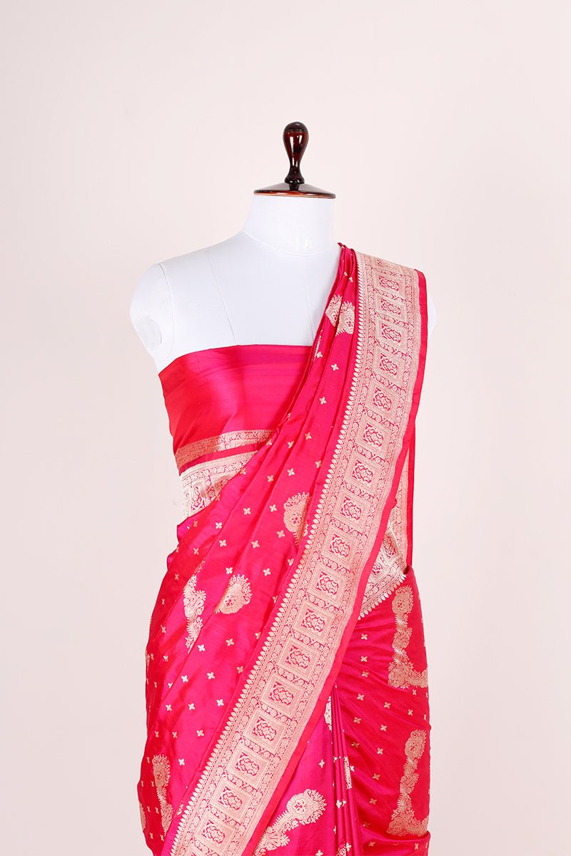 Elegant Magenta Pink Handwoven Banarasi Silk Saree - Chinaya Banaras