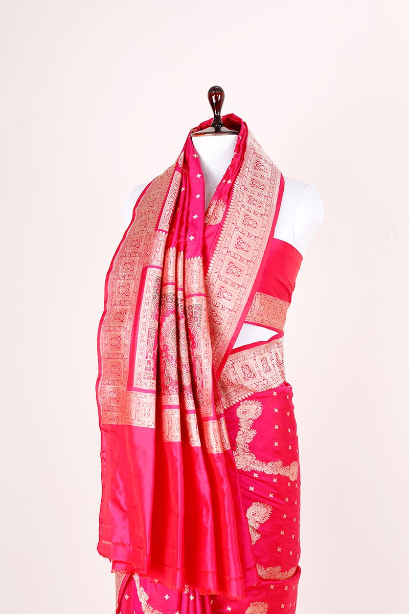 Elegant Magenta Pink Handwoven Banarasi Silk Saree - Chinaya Banaras