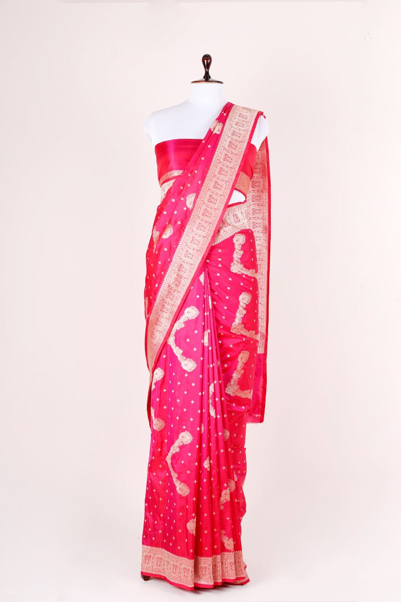 Elegant Magenta Pink Handwoven Banarasi Silk Saree - Chinaya Banaras