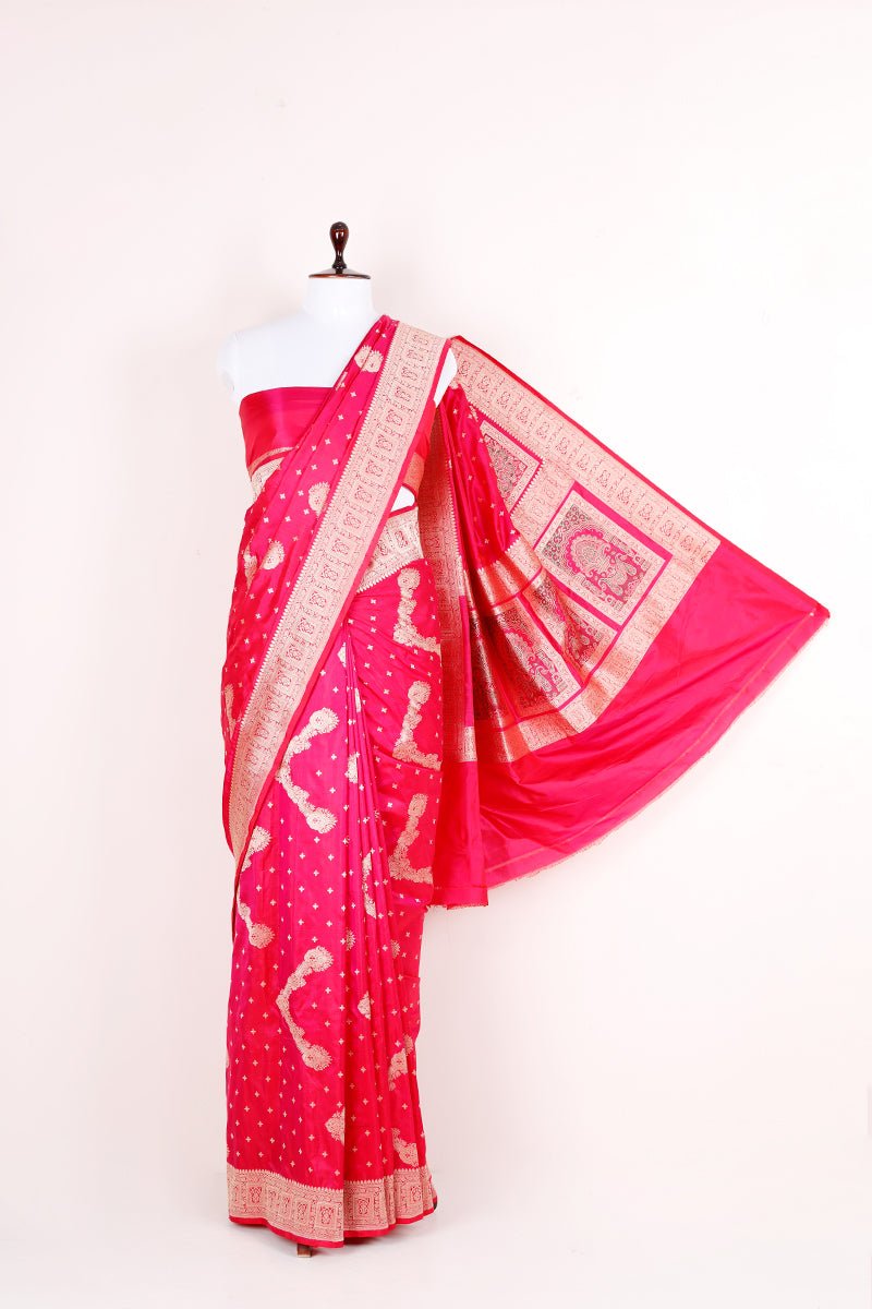 Elegant Magenta Pink Handwoven Banarasi Silk Saree - Chinaya Banaras