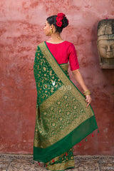 Emerald Vine Green Woven Georgette Khaddi Saree - Chinaya Banaras