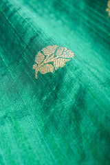 Exclusive Sapphire Green Kadhwa Weave Raw Silk Fabric - Chinaya Banaras