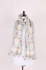 Dupatta, Sage green  Dupatta​, Pichwai Dupatta, Dupatta for women, Printed Dupatta, Linen Dupatta​
