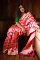 Fuscia Pink Handwoven Banarasi Silk Saree - Chinaya Banaras