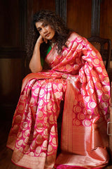 Fuscia Pink Handwoven Banarasi Silk Saree - Chinaya Banaras