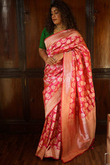 Fuscia Pink Handwoven Banarasi Silk Saree - Chinaya Banaras