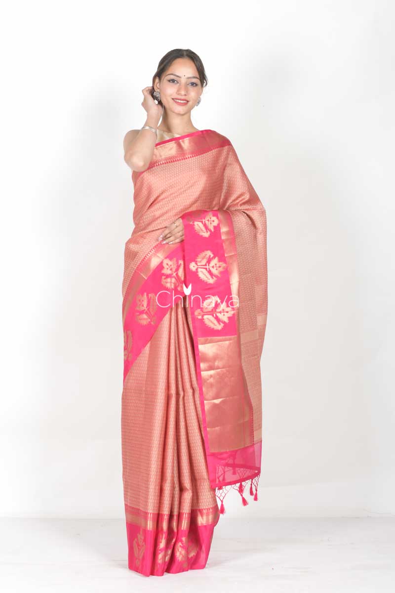 Fuscia Pink Woven Banarasi Kora Saree - Chinaya Banaras
