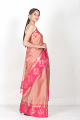 Fuscia Pink Woven Banarasi Kora Saree - Chinaya Banaras