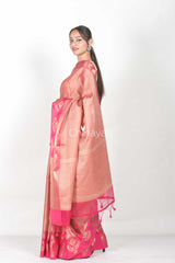 Fuscia Pink Woven Banarasi Kora Saree - Chinaya Banaras