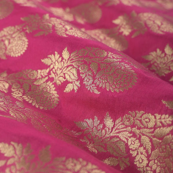 Fuscia Pink Woven Banarasi Silk Fabric
