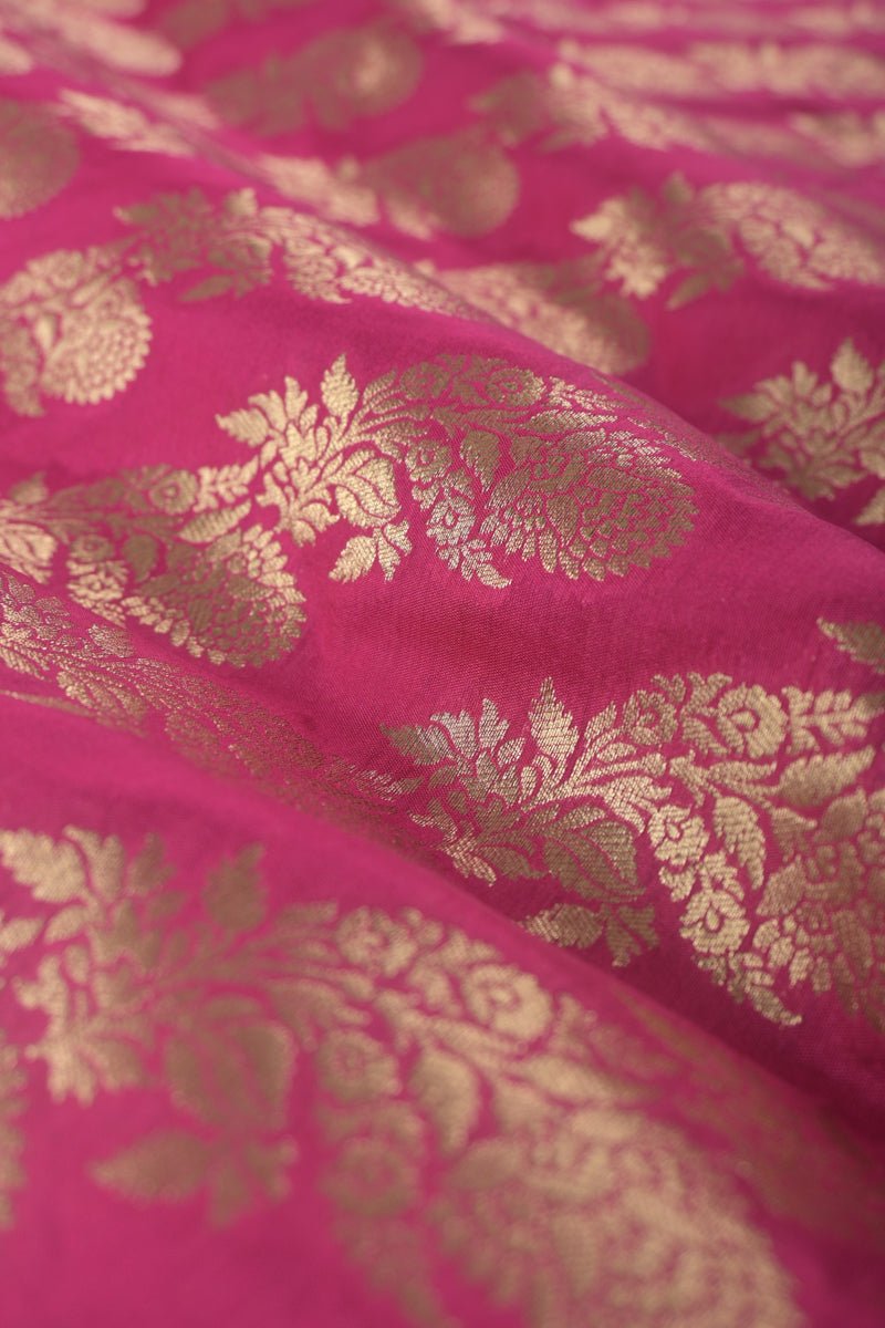 Fuscia Pink Woven Banarasi Silk Than - Chinaya Banaras
