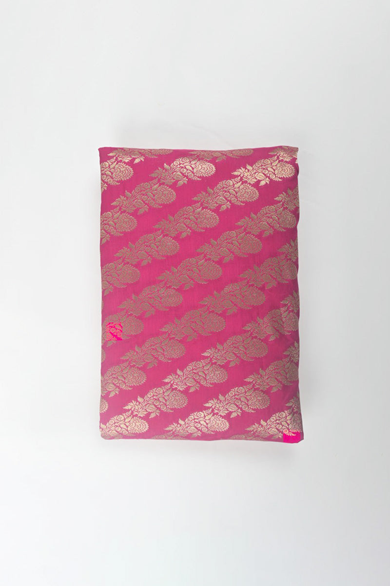 Fuscia Pink Woven Banarasi Silk Fabric