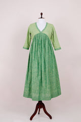 Green Woven Cotton Dress - Chinaya Banaras