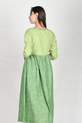 Green Woven Cotton Dress - Chinaya Banaras