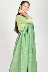 Green Woven Cotton Dress - Chinaya Banaras