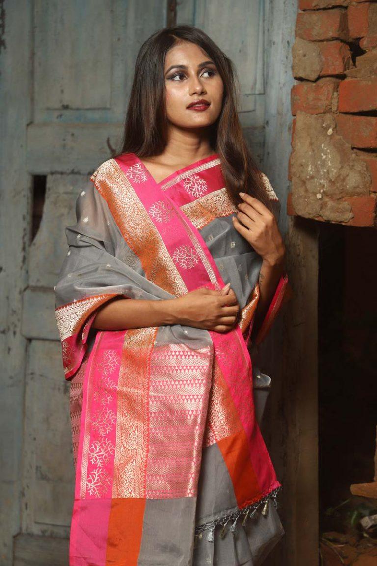 Grey Banarasi Organza Saree - Chinaya Banaras