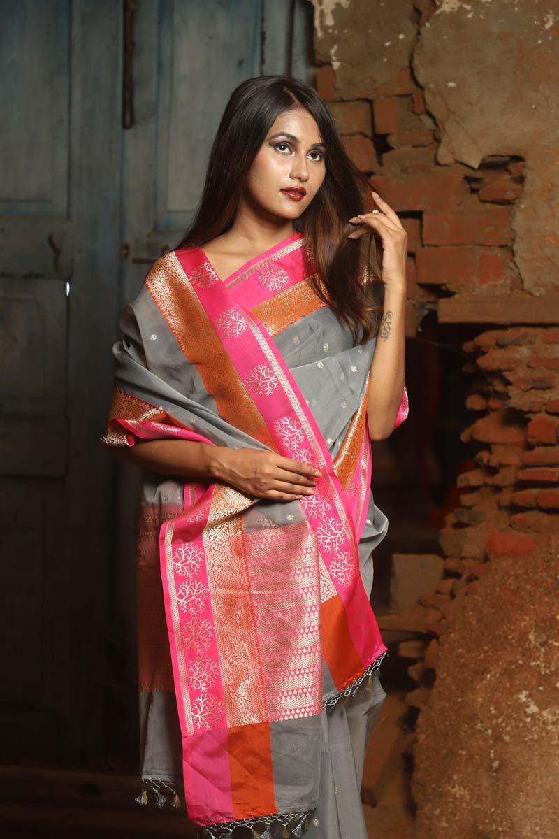 Grey Banarasi Organza Saree - Chinaya Banaras