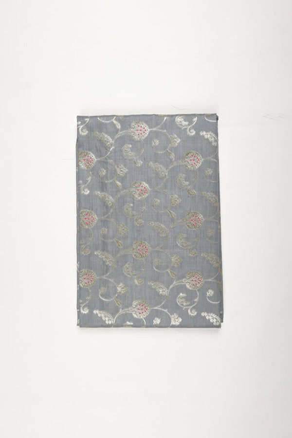 Grey Floral Jaal Mulberry Silk Fabric