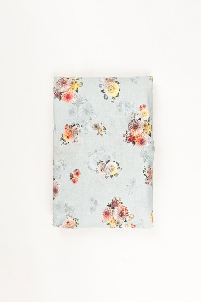 Grey Floral Printed Cotton Fabric