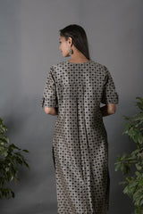 Grey & Navy Blue Geometrical Printed Kurta Set - Chinaya Banaras