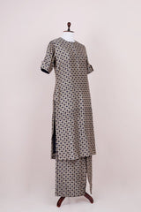 Grey & Navy Blue Geometrical Printed Kurta Set - Chinaya Banaras