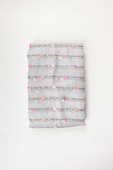 Grey Stripe Embroidered Organza Silk Fabric
