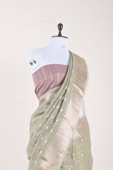 Harbor Grey Woven Banarasi Cotton Saree - Chinaya Banaras