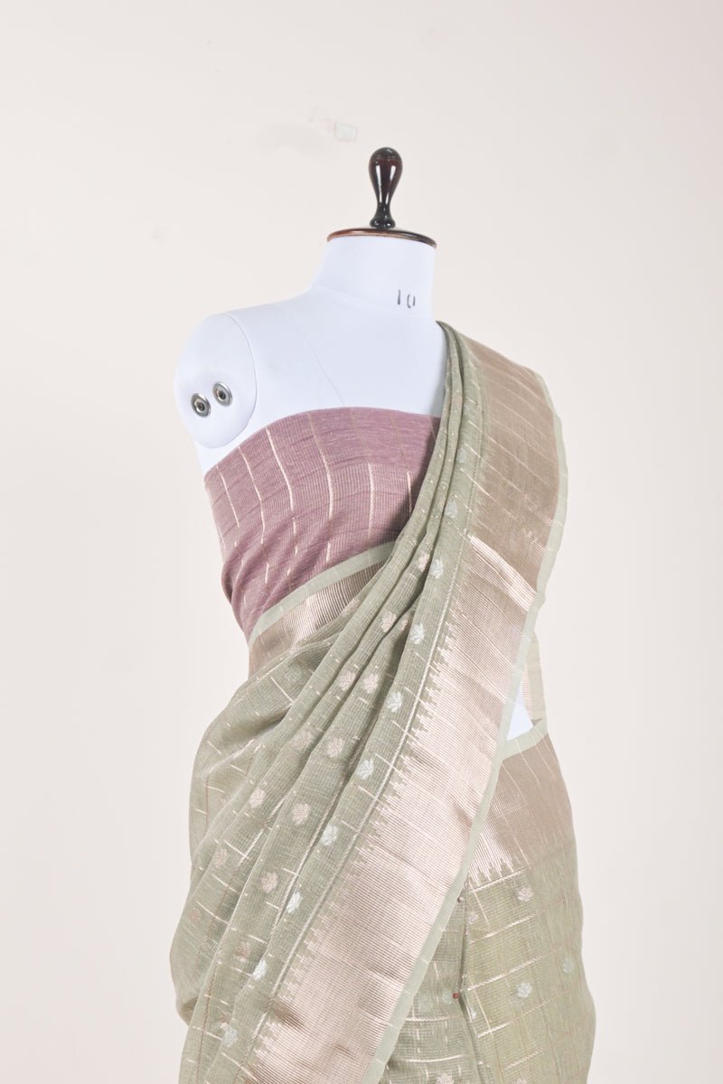 Harbor Grey Woven Banarasi Cotton Saree - Chinaya Banaras