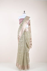 Harbor Grey Woven Banarasi Cotton Saree - Chinaya Banaras