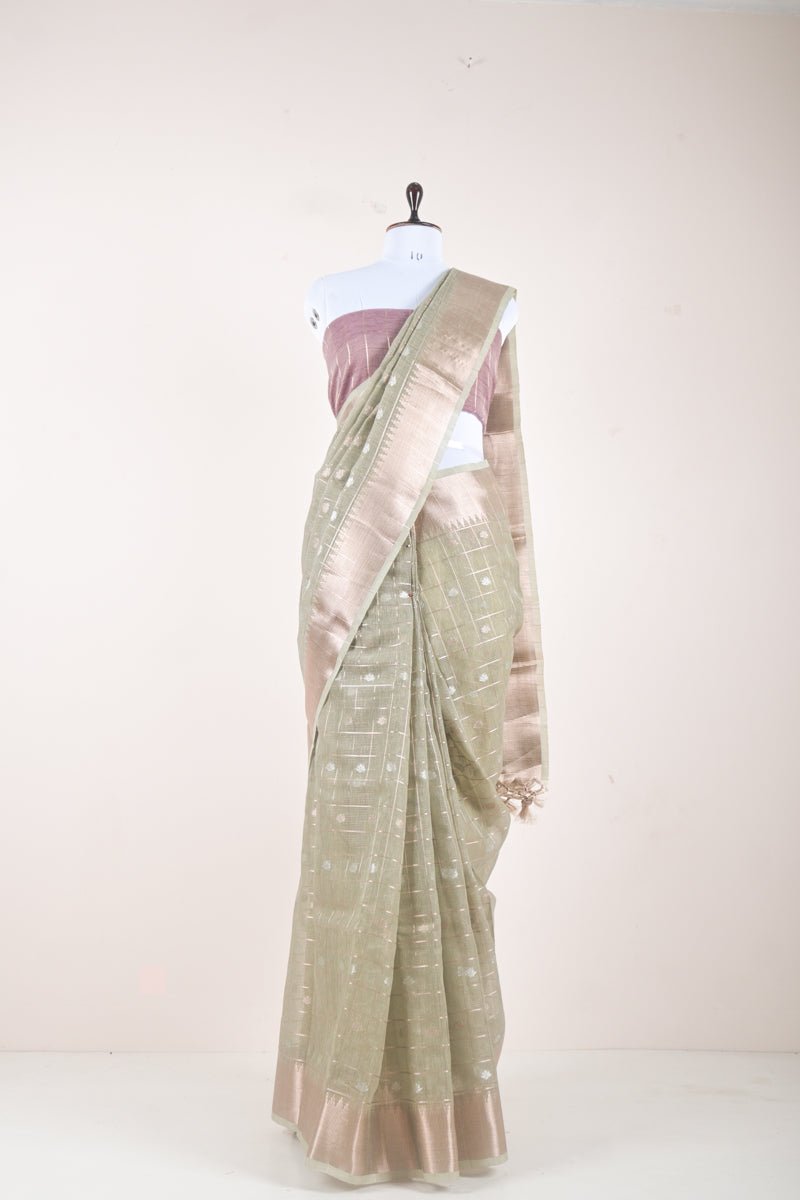Harbor Grey Woven Banarasi Cotton Saree - Chinaya Banaras