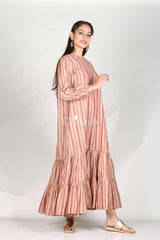 Hazelnut Brown Cotton Flaired Dress - Chinaya Banaras