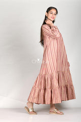 Hazelnut Brown Cotton Flaired Dress - Chinaya Banaras