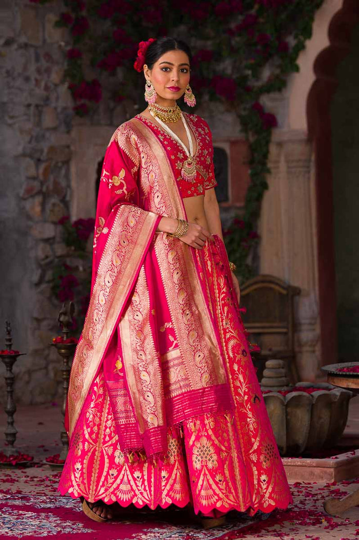 Hot Pink Banarasi Lehenga For Wedding – Chinaya Banaras