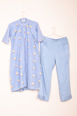 Ice Blue Woven Cotton Kurta Pant Set - Chinaya Banaras