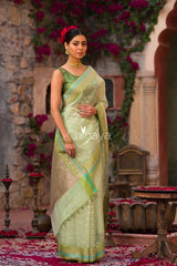 Icegreen Jaal Banarasi Organza Silk Saree - Chinaya Banaras
