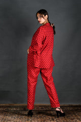 Imperial Red Cotton Blazer Set - Chinaya Banaras