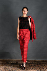 Imperial Red Cotton Blazer Set - Chinaya Banaras