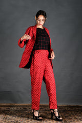 Imperial Red Cotton Blazer Set - Chinaya Banaras