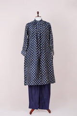 Indigo Geometrical Printed Chanderi silk Kurta pant Set - Chinaya Banaras